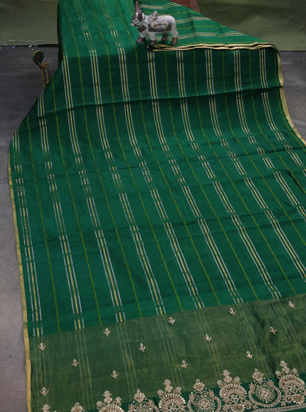 Green Chiniya Silk Saree With Embroidery Readymade Blouse
