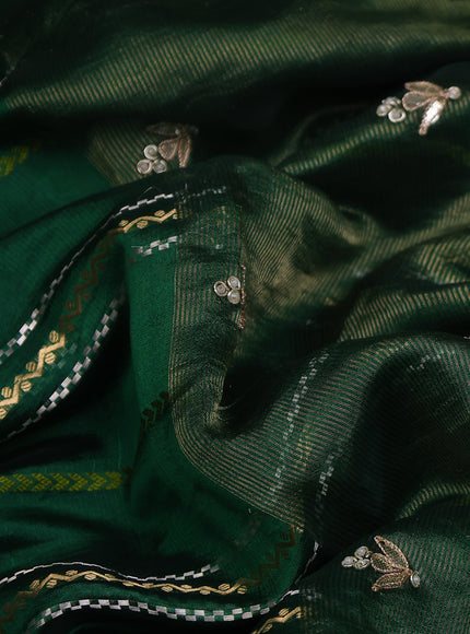 Green Chiniya Silk Saree With Embroidery Readymade Blouse