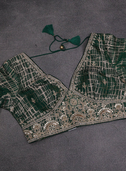 Green Chiniya Silk Saree With Embroidery Readymade Blouse