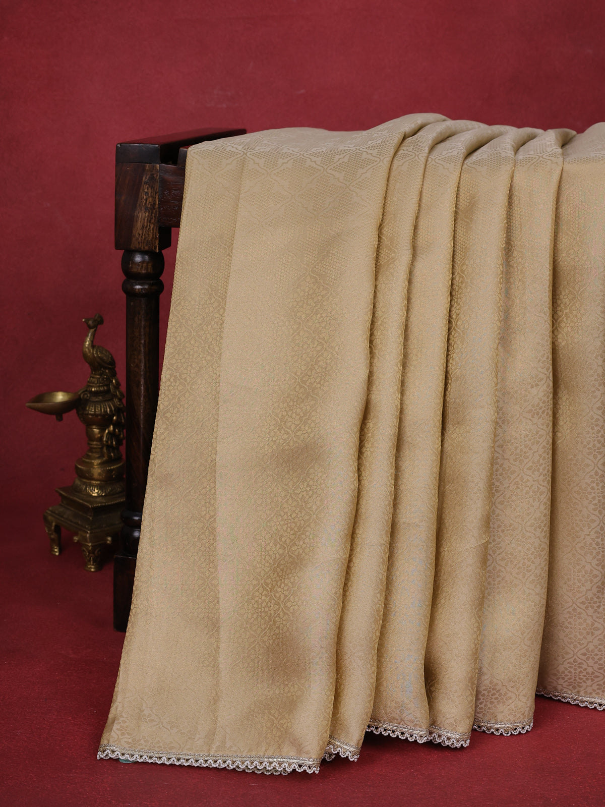 Beige Banarasi Silk Saree With Embroidery Readymade Blouse