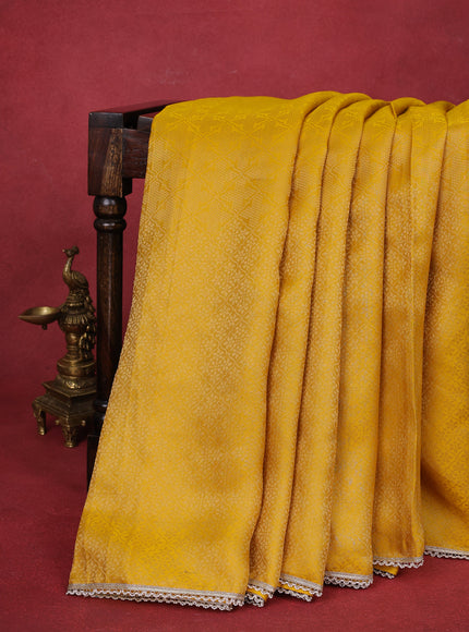 Yellow Banarasi Silk Saree With Embroidery Readymade Blouse