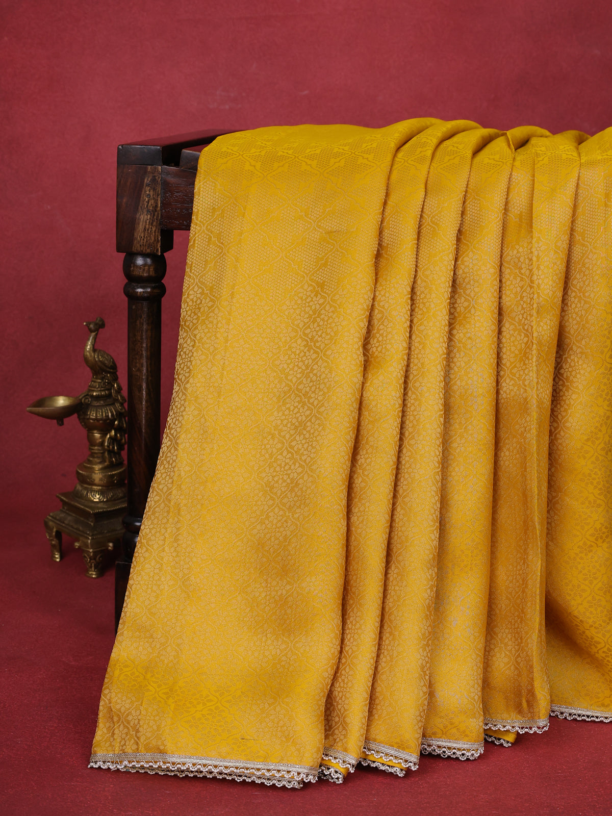 Yellow Banarasi Silk Saree With Embroidery Readymade Blouse