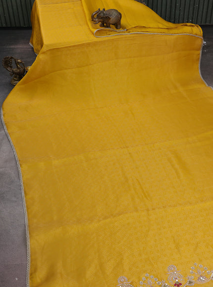 Yellow Banarasi Silk Saree With Embroidery Readymade Blouse