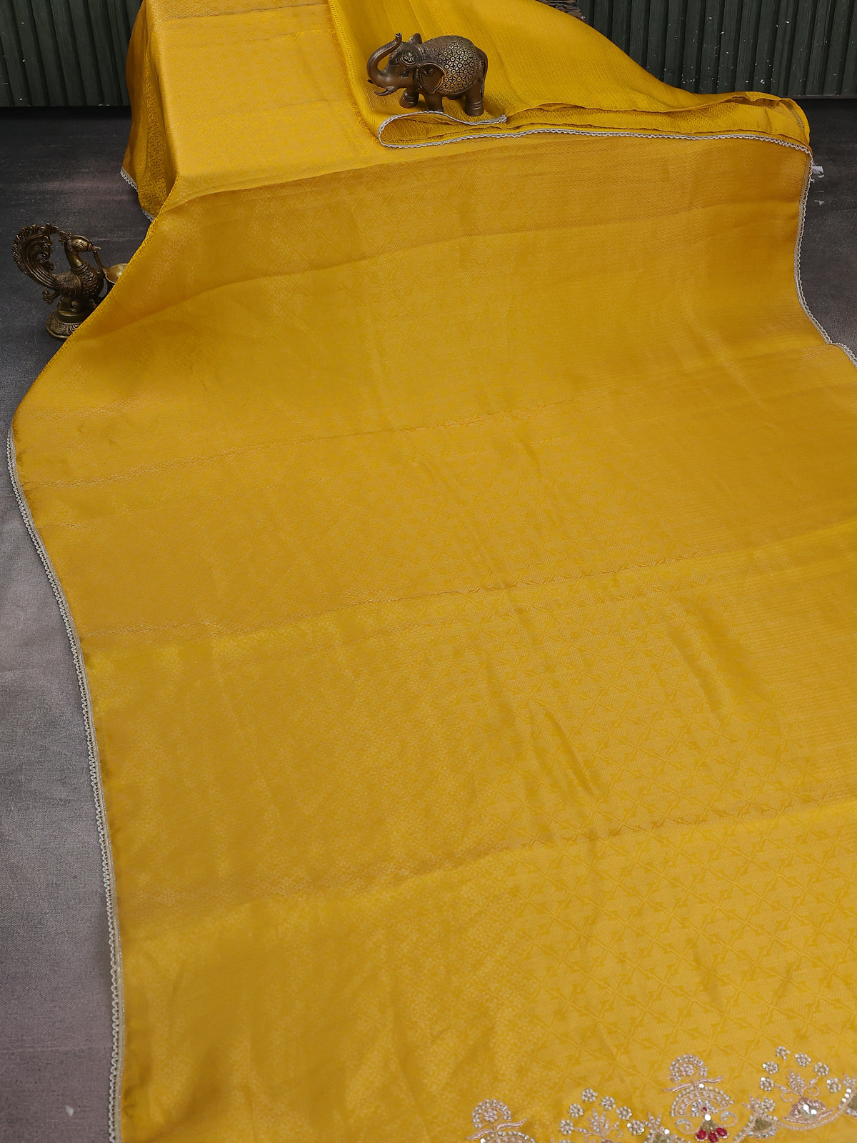 Yellow Banarasi Silk Saree With Embroidery Readymade Blouse