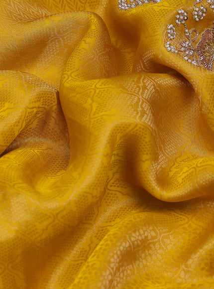 Yellow Banarasi Silk Saree With Embroidery Readymade Blouse