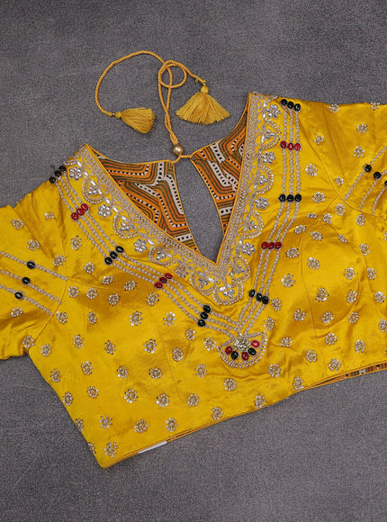Yellow Banarasi Silk Saree With Embroidery Readymade Blouse