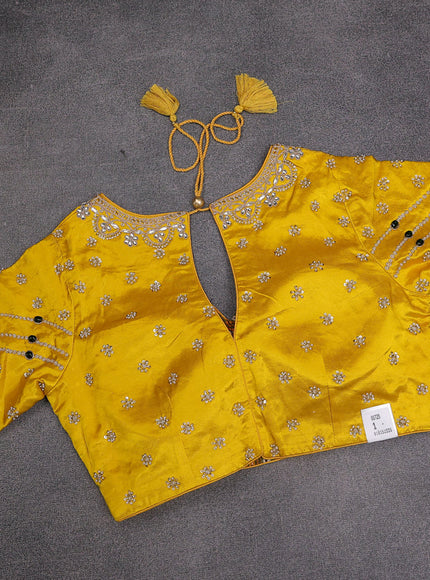 Yellow Banarasi Silk Saree With Embroidery Readymade Blouse
