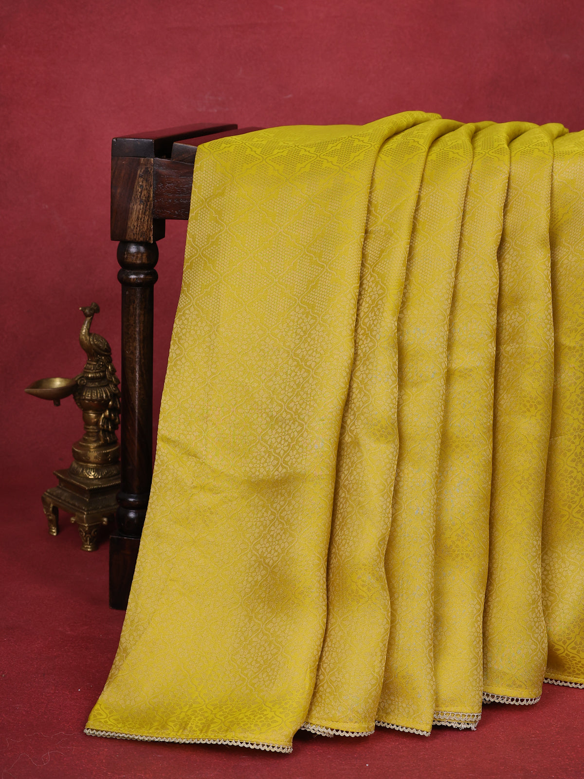 Lime Yellow Banarasi Silk Saree With Embroidery Readymade Blouse