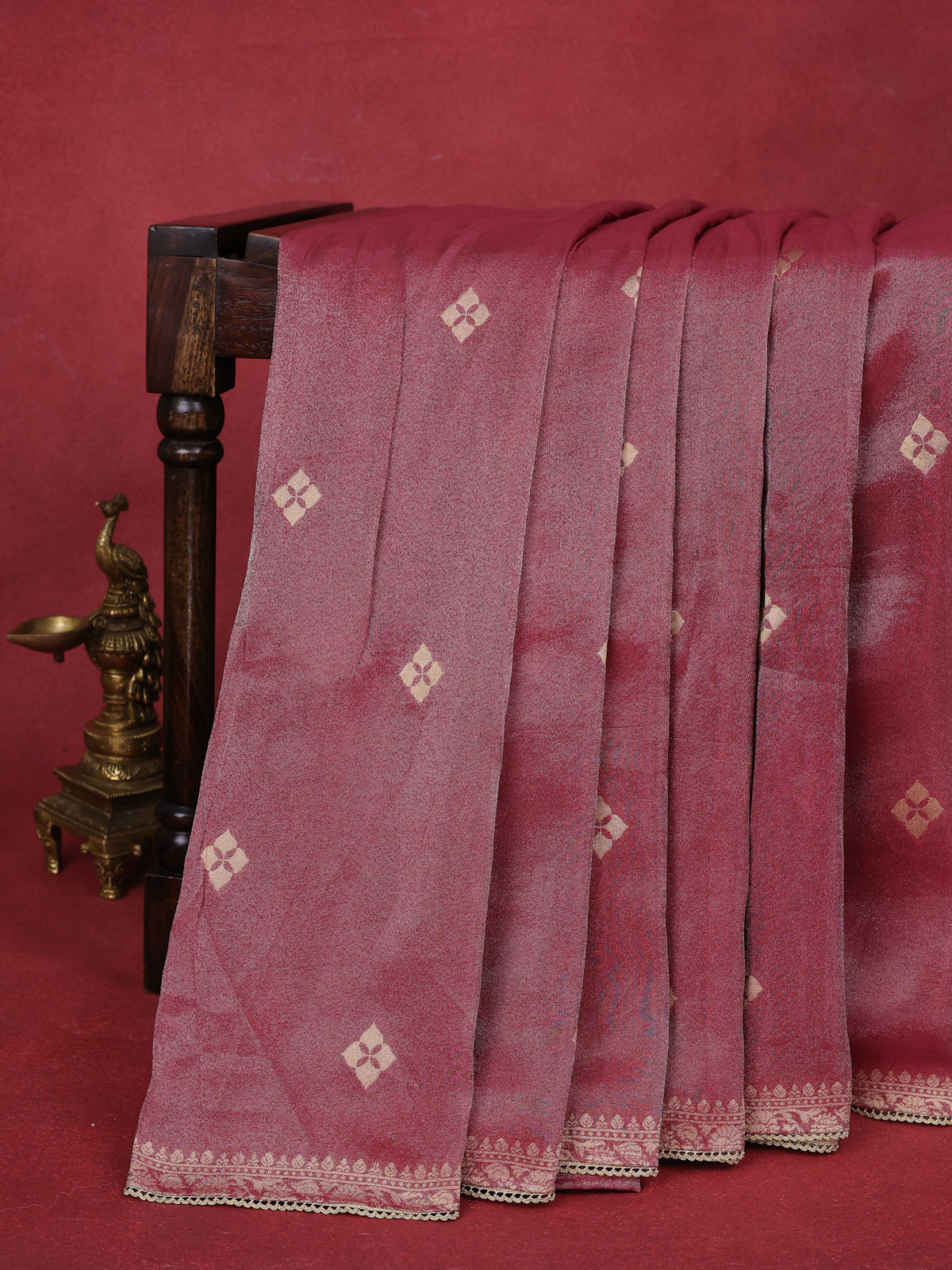 Mauve Pink Tissue Silk Saree With Embroidery Readymade Blouse