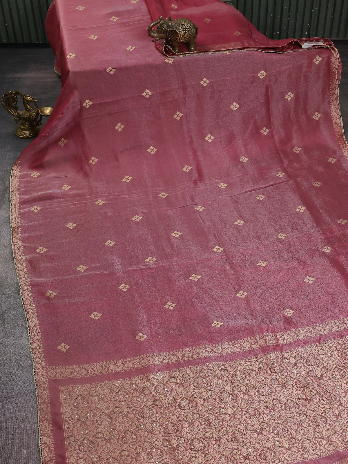 Mauve Pink Tissue Silk Saree With Embroidery Readymade Blouse