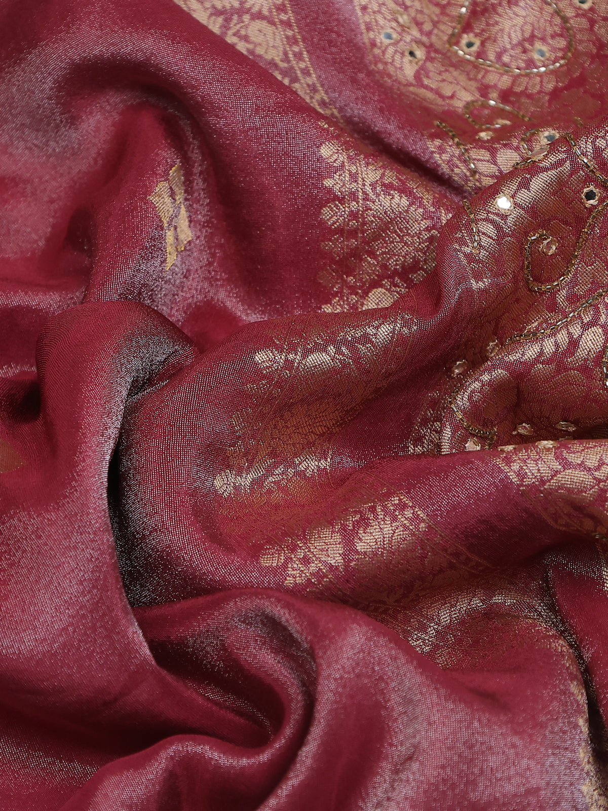 Mauve Pink Tissue Silk Saree With Embroidery Readymade Blouse