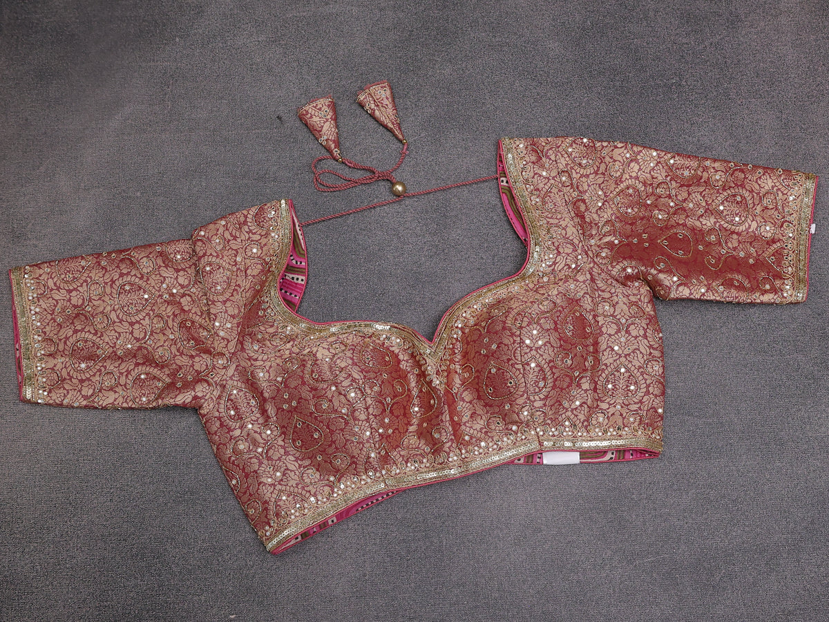 Mauve Pink Tissue Silk Saree With Embroidery Readymade Blouse