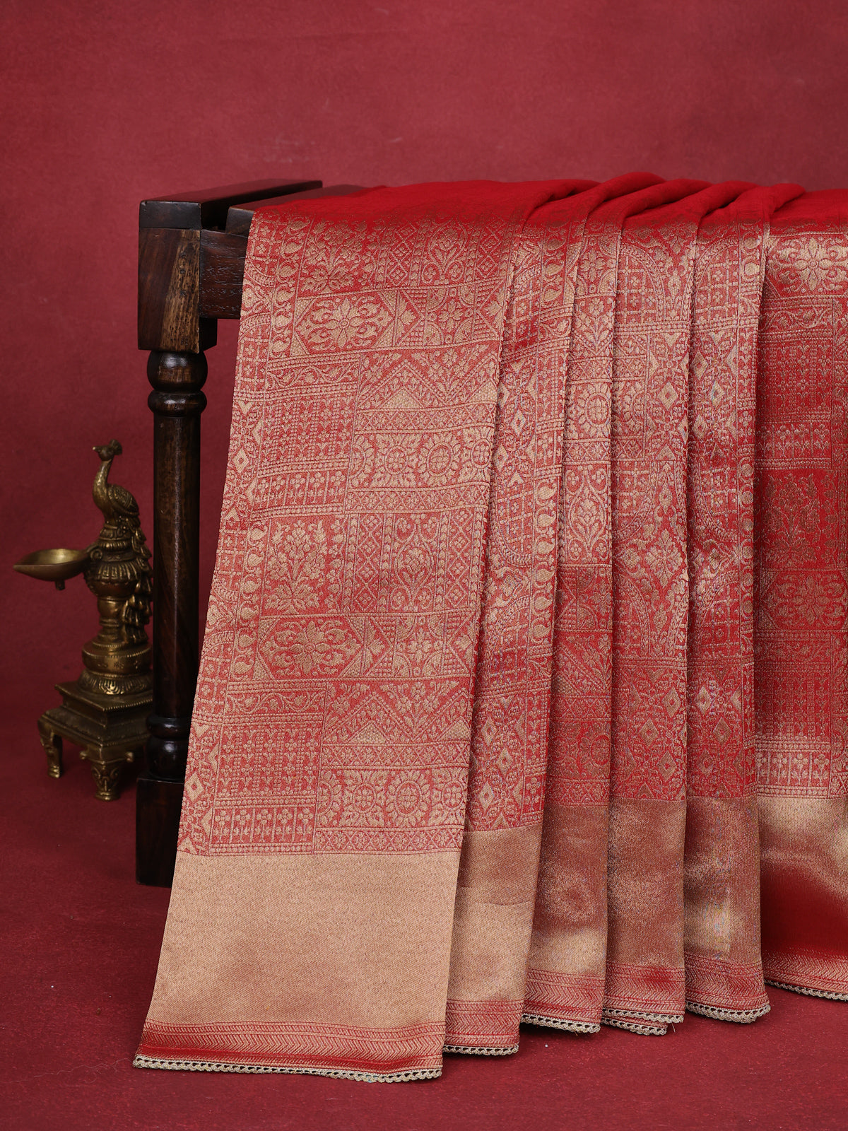 Red Banarasi Silk Saree With Embroidery Readymade Blouse