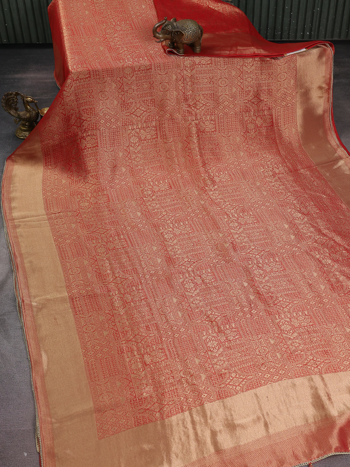 Red Banarasi Silk Saree With Embroidery Readymade Blouse