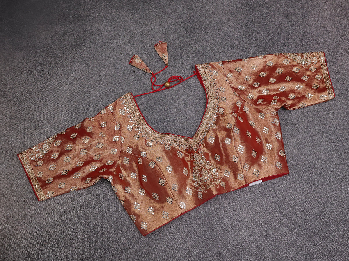 Red Banarasi Silk Saree With Embroidery Readymade Blouse