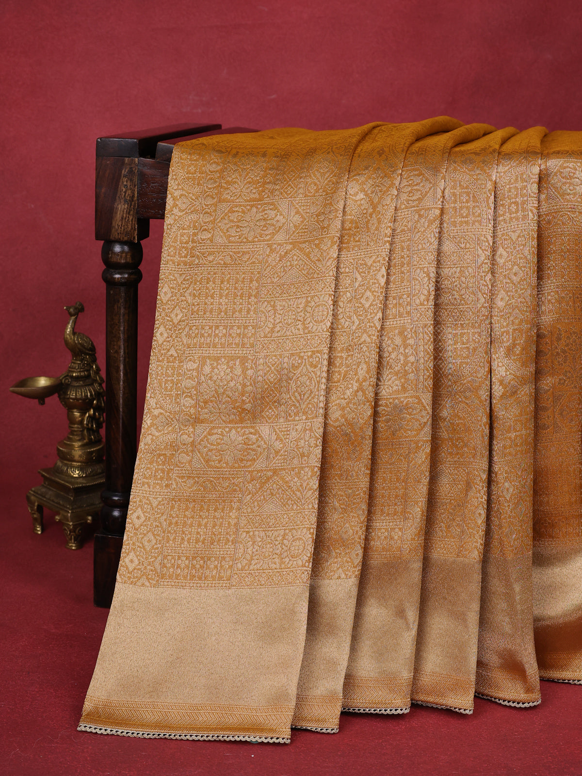 Mustard Yellow Banarasi Silk Saree With Embroidery Readymade Blouse