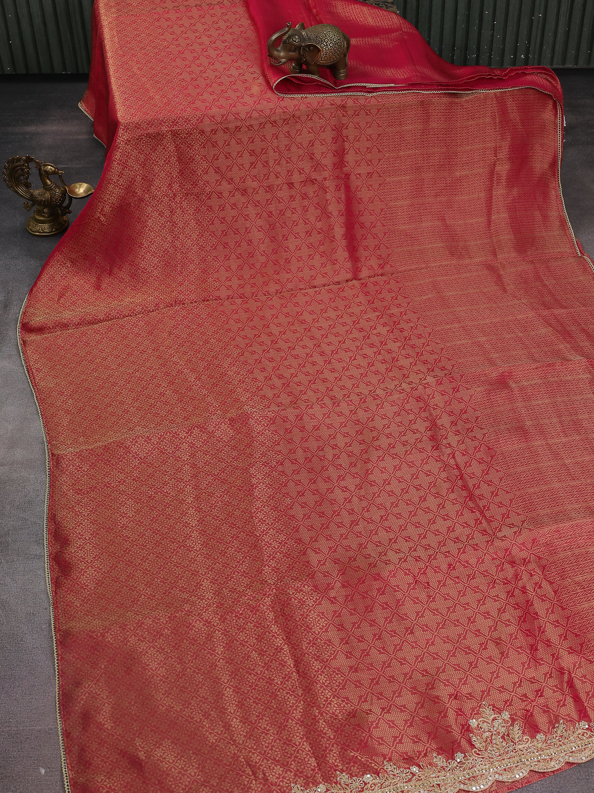 Pink Banarasi Silk Saree With Embroidery Readymade Blouse
