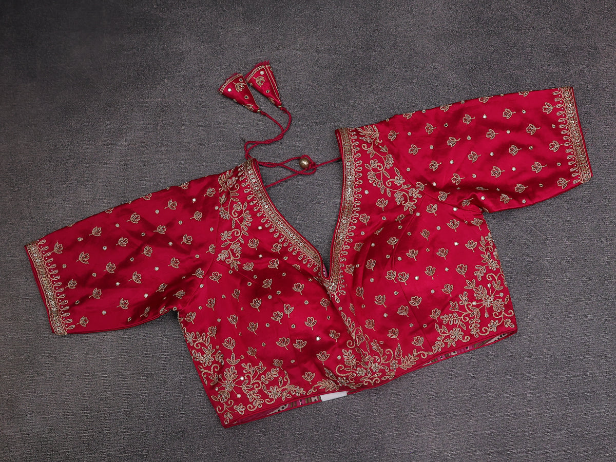 Pink Banarasi Silk Saree With Embroidery Readymade Blouse