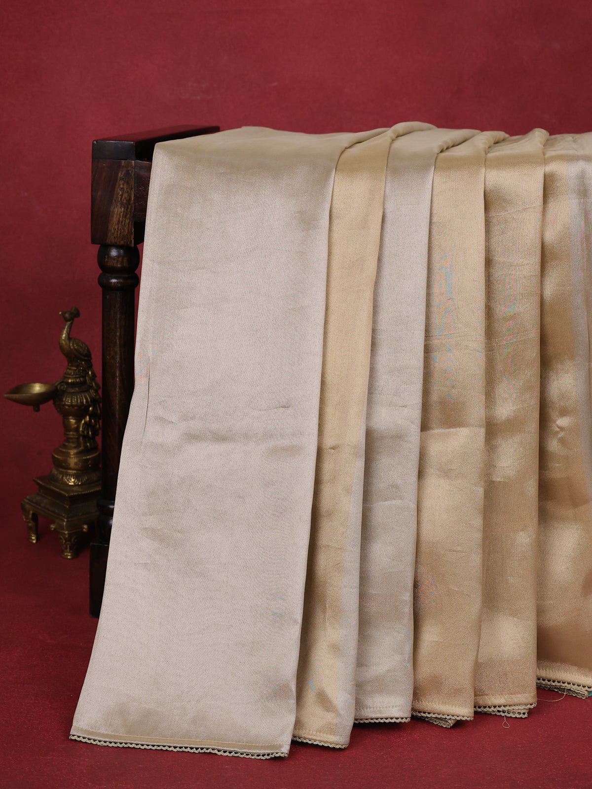 Sandal Tissue Silk Saree With Embroidery Readymade Blouse