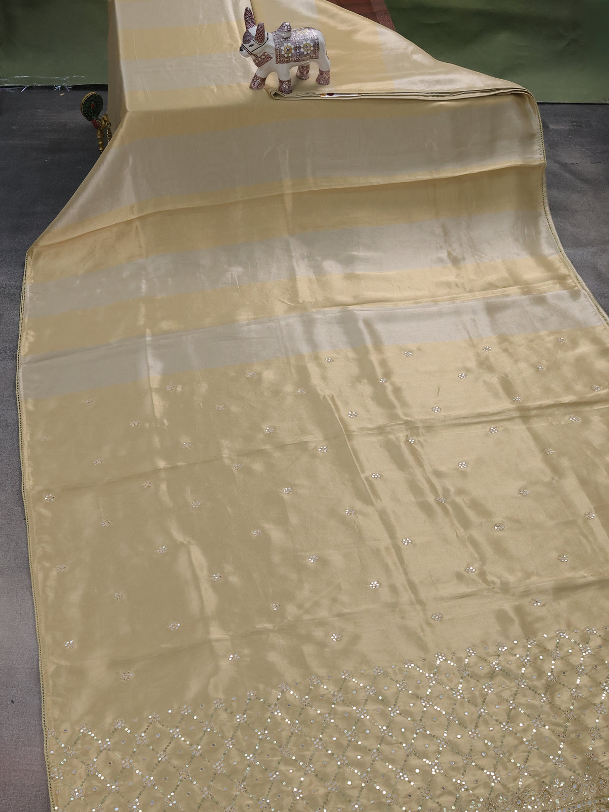 Sandal Tissue Silk Saree With Embroidery Readymade Blouse