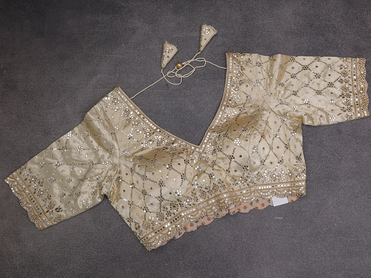 Sandal Tissue Silk Saree With Embroidery Readymade Blouse