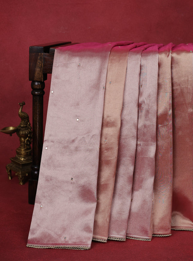 Pink Shade Tissue Silk Saree With Embroidery Readymade Blouse
