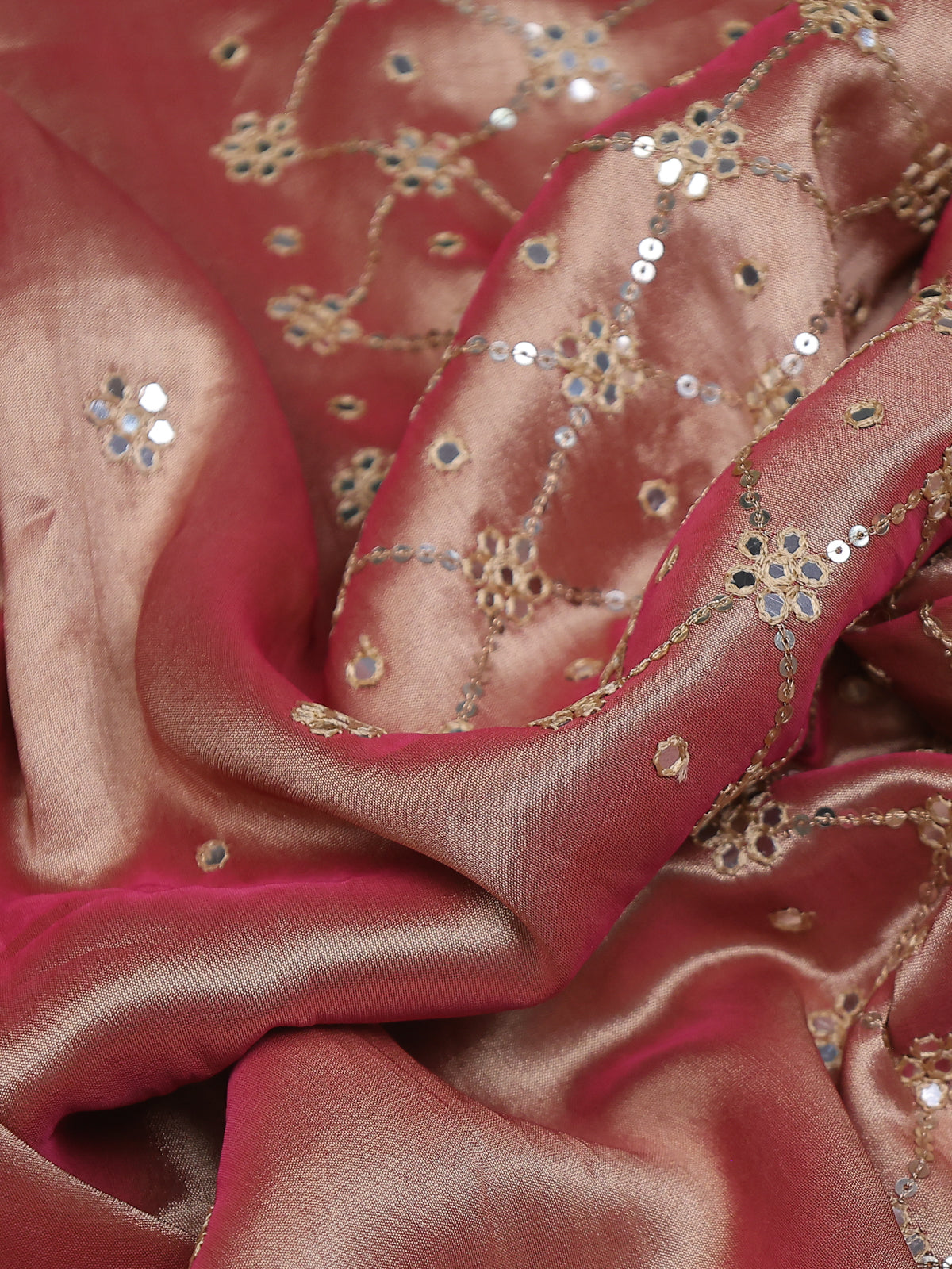Pink Shade Tissue Silk Saree With Embroidery Readymade Blouse