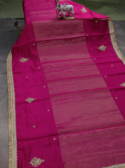 Pink Chiniya Silk Saree With Embroidery Readymade Blouse