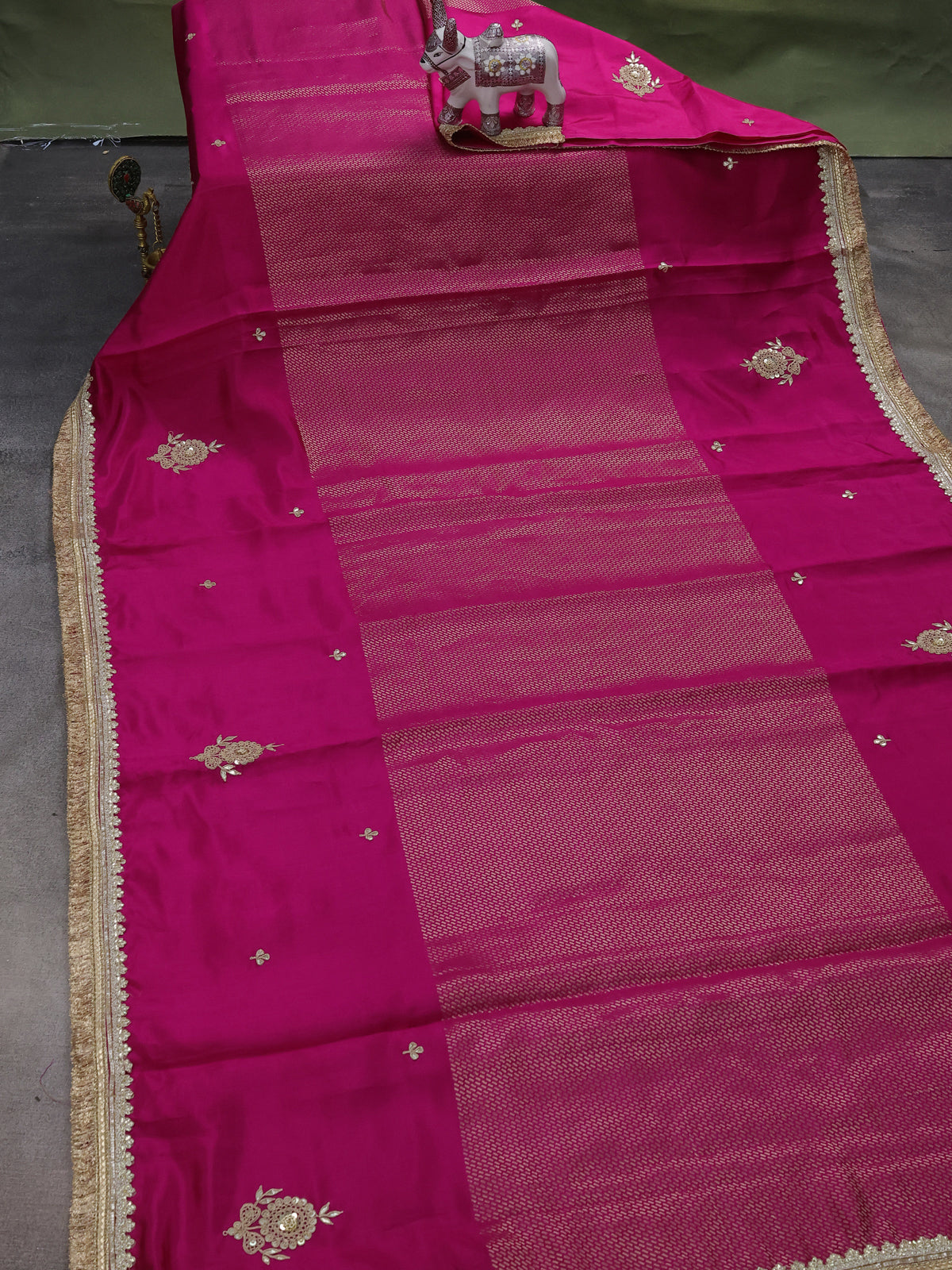 Pink Chiniya Silk Saree With Embroidery Readymade Blouse