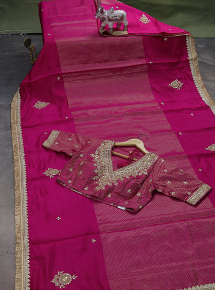Pink Chiniya Silk Saree With Embroidery Readymade Blouse