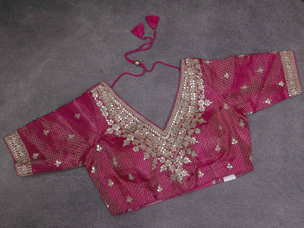 Pink Chiniya Silk Saree With Embroidery Readymade Blouse
