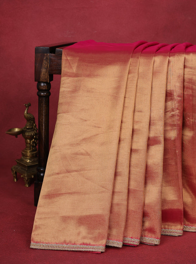 Hot Pink Tissue Silk Saree With Embroidery Readymade Blouse