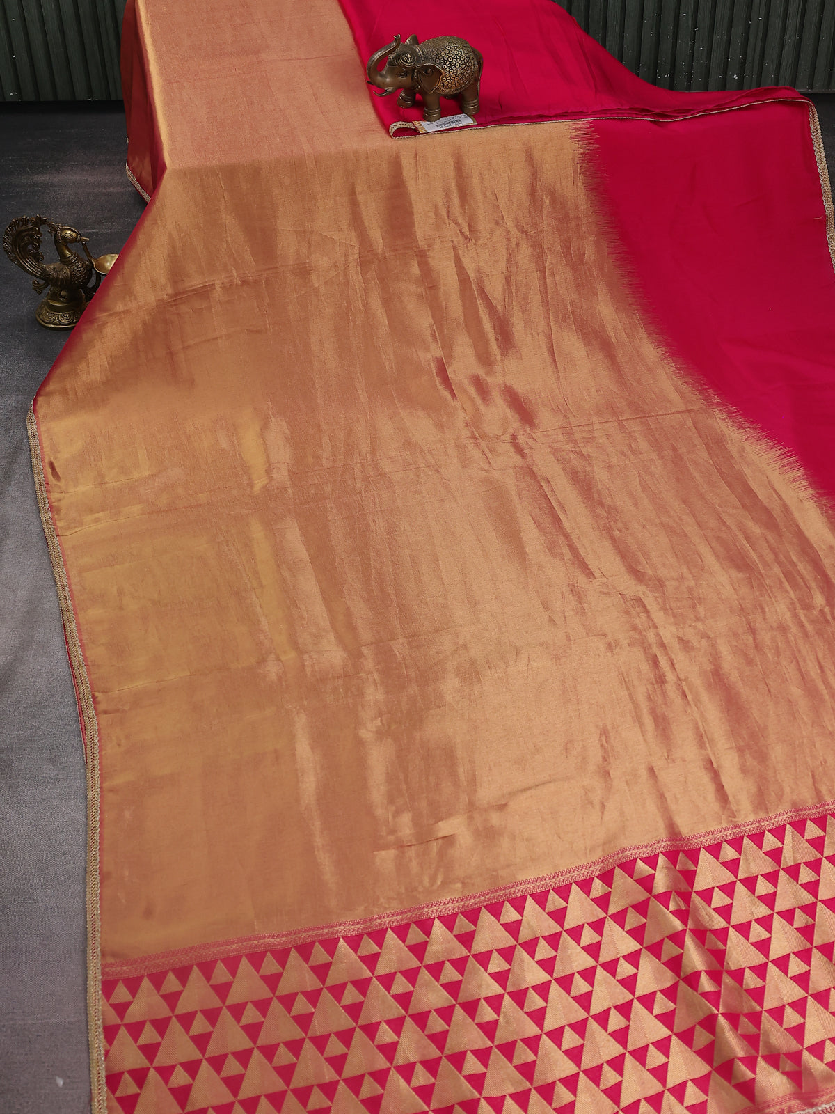 Hot Pink Tissue Silk Saree With Embroidery Readymade Blouse