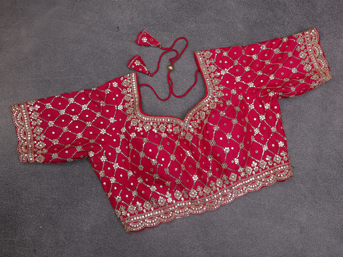 Hot Pink Tissue Silk Saree With Embroidery Readymade Blouse