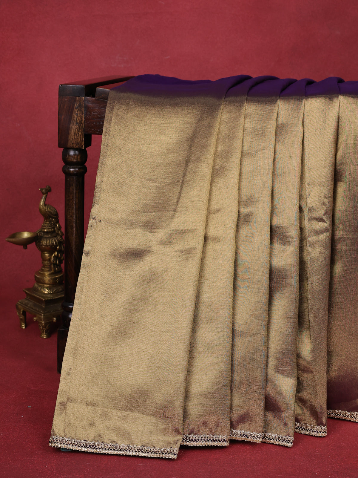 Violet Tissue Silk Saree With Embroidery Readymade Blouse