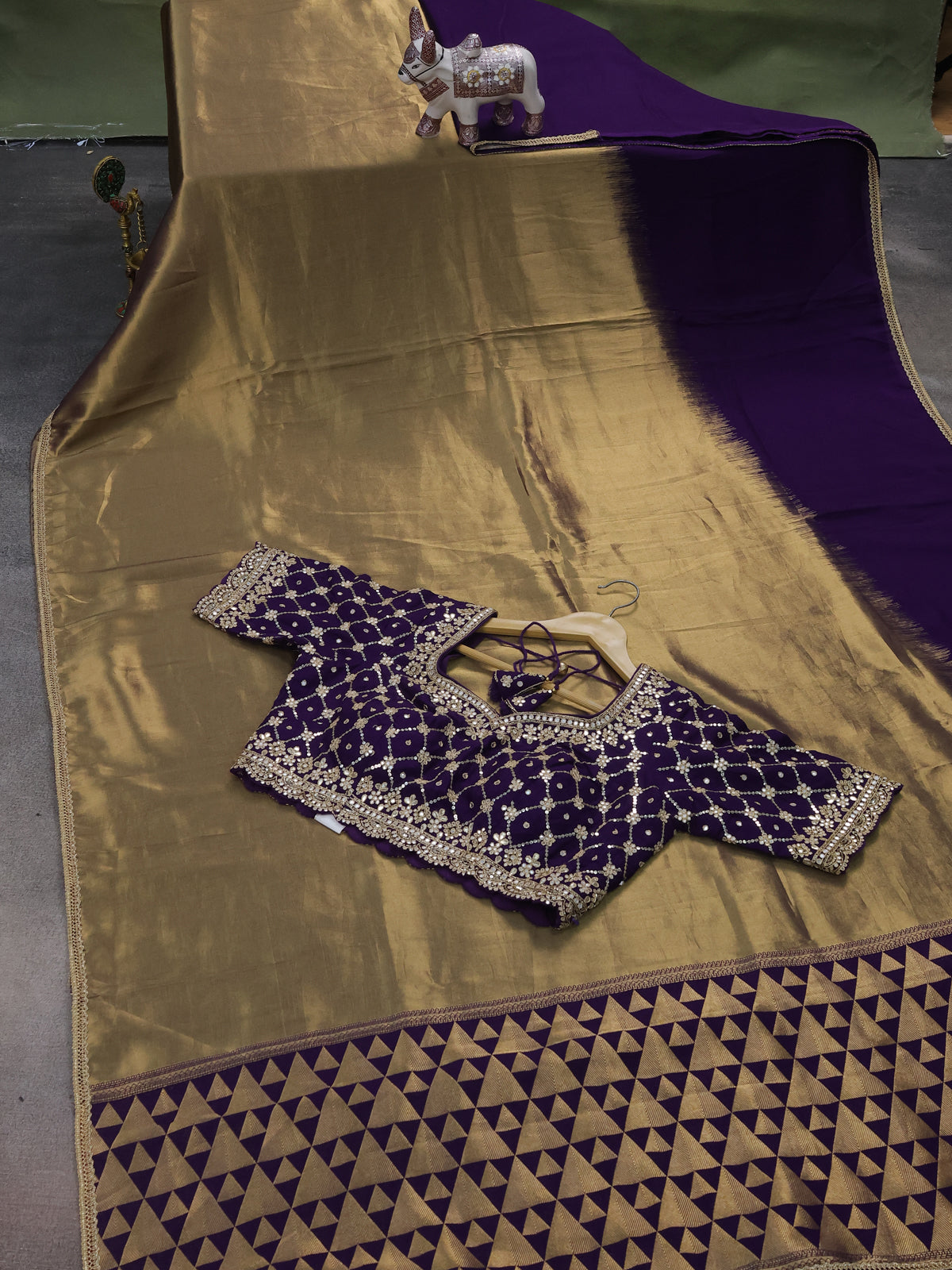 Violet Tissue Silk Saree With Embroidery Readymade Blouse