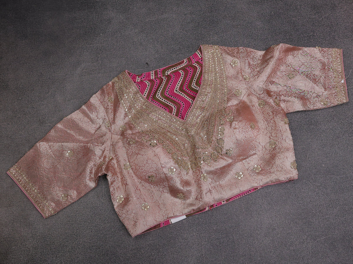 Pastel Peach Tissue Organza Silk Saree With Embroidery Readymade Blouse