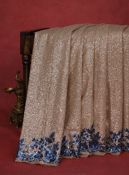 Beige Sequin Embroidered Georgette Designer Saree