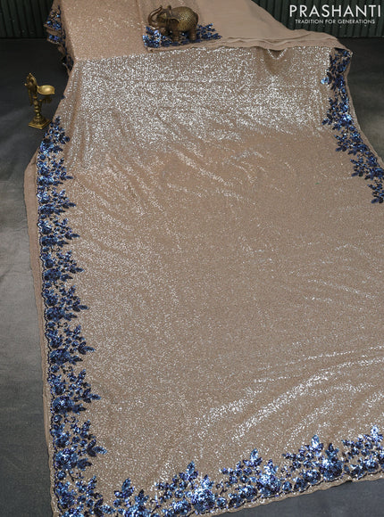 Beige Sequin Embroidered Georgette Designer Saree