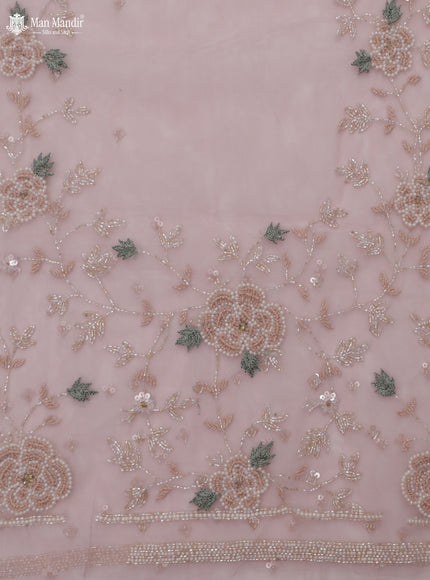Light Pink Sequin Embroidered Netted Organza Designer Saree