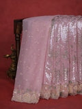Light Pink Sequin Embroidered Netted Organza Designer Saree