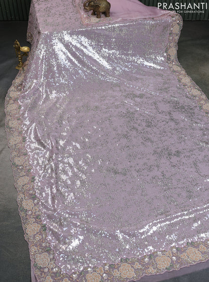 Light Pink Sequin Embroidered Netted Organza Designer Saree