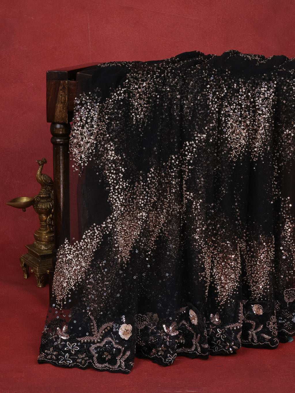 Black Sequin Embroidered Netted Designer Saree