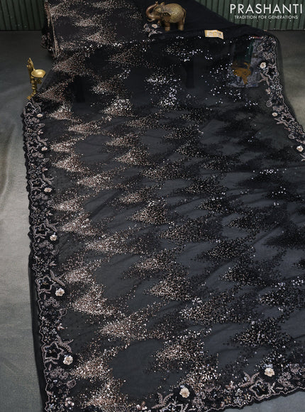 Black Sequin Embroidered Netted Designer Saree