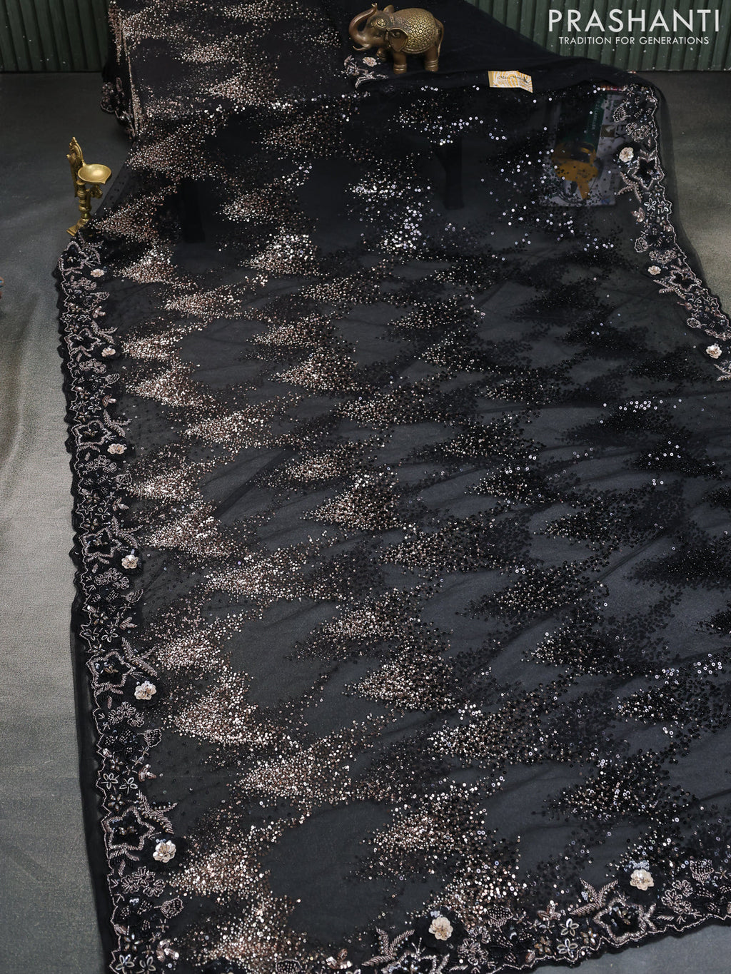 Black Sequin Embroidered Netted Designer Saree