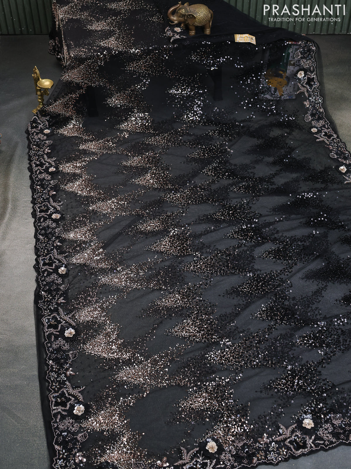 Black Sequin Embroidered Netted Designer Saree