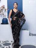 Black Sequin Embroidered Netted Designer Saree