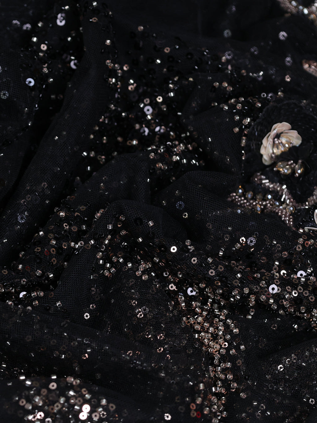 Black Sequin Embroidered Netted Designer Saree