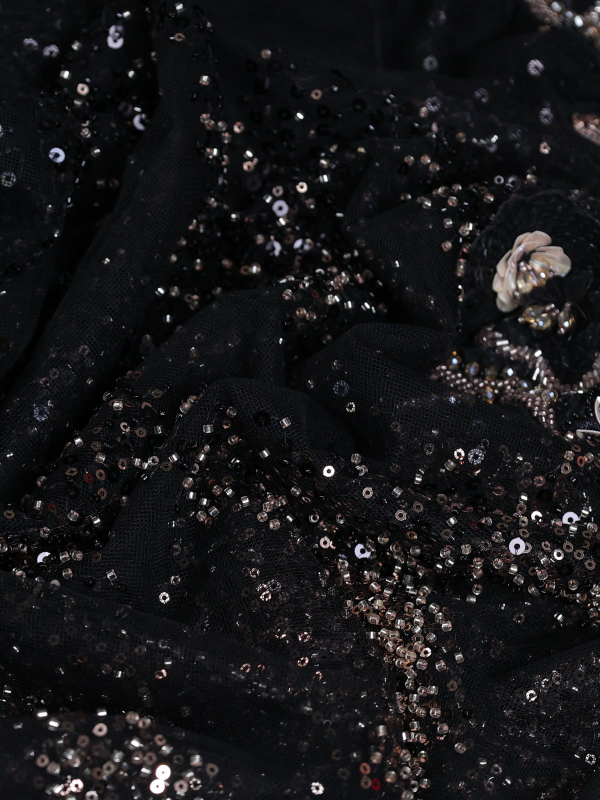 Black Sequin Embroidered Netted Designer Saree