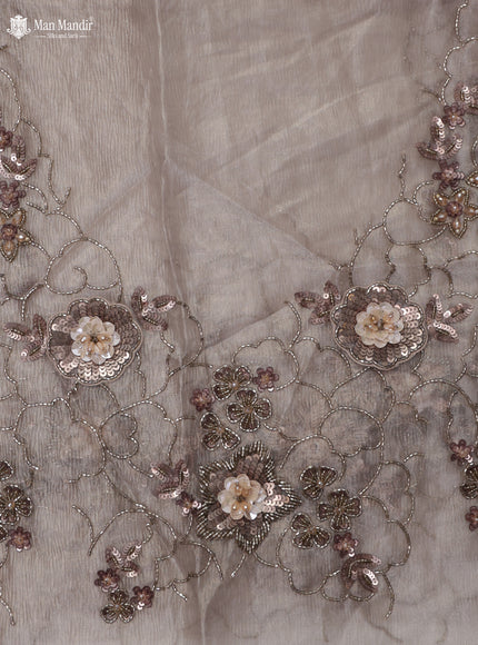 Grey Sequin Embroidered Netted Organza Designer Saree